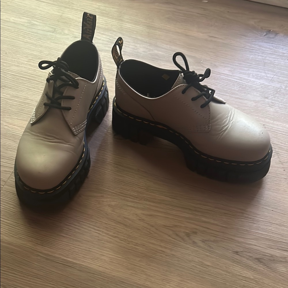 Dr. Martens Off-White Leather Platform Shoes Audrick 3 eye